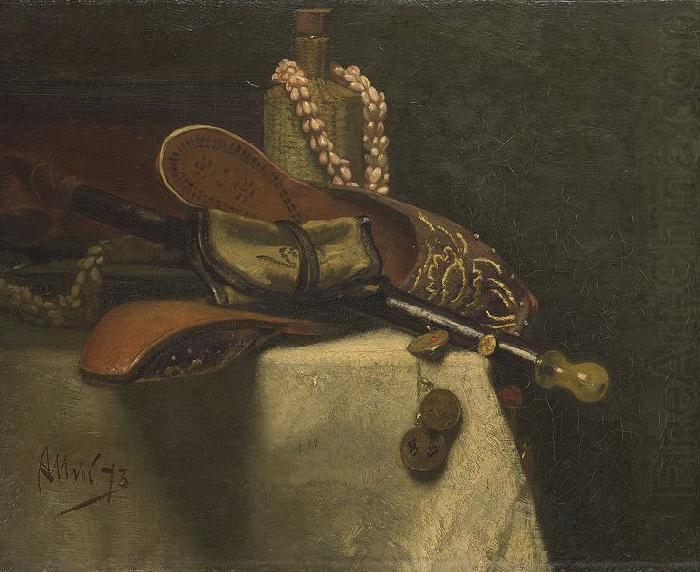 Still life with eastern slippers, August Allebe